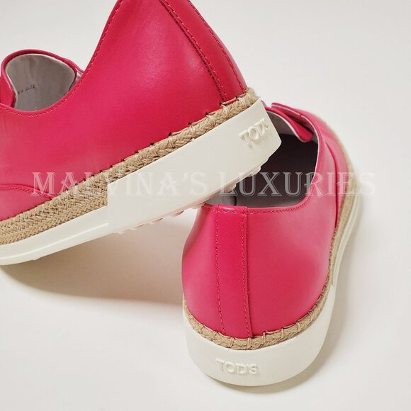 TOD\'S SHOES PINK GOMMA SLIP ON SNEAKERS RAFFIA MIDSOLE sz 37.5 / 7.5 US